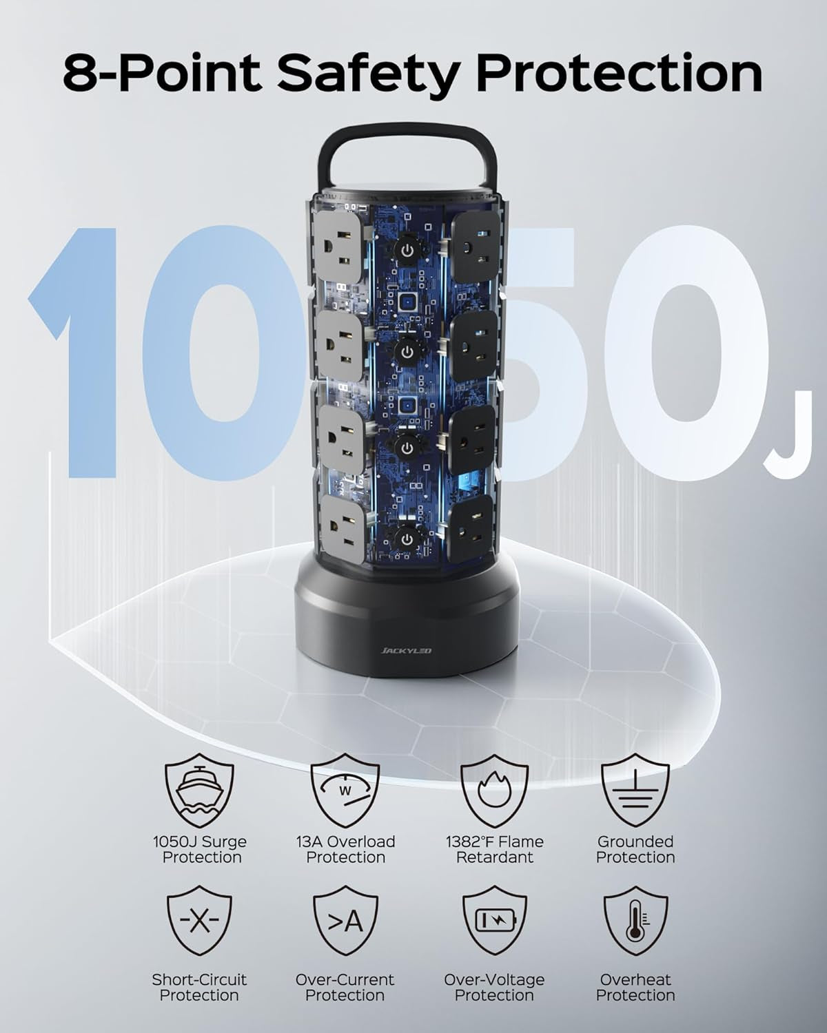 Power Strip Tower Surge Protector with 16 AC Outlets and 6 USB Ports (2 USB-C), 1050 Joules