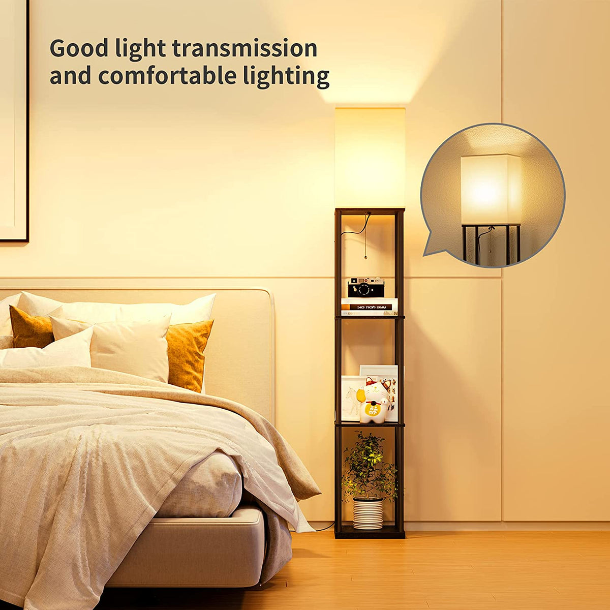 Elegant Black Floor Lamp with Integrated Shelving for Living Room
