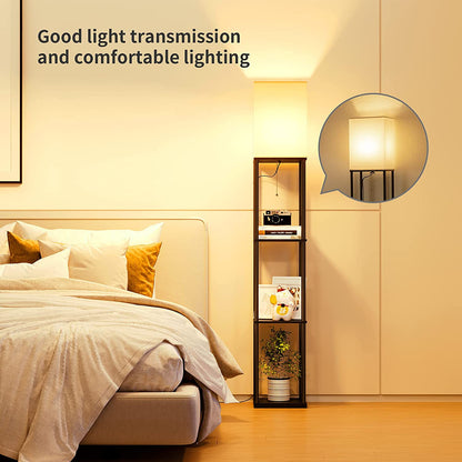 Elegant Black Floor Lamp with Integrated Shelving for Living Room
