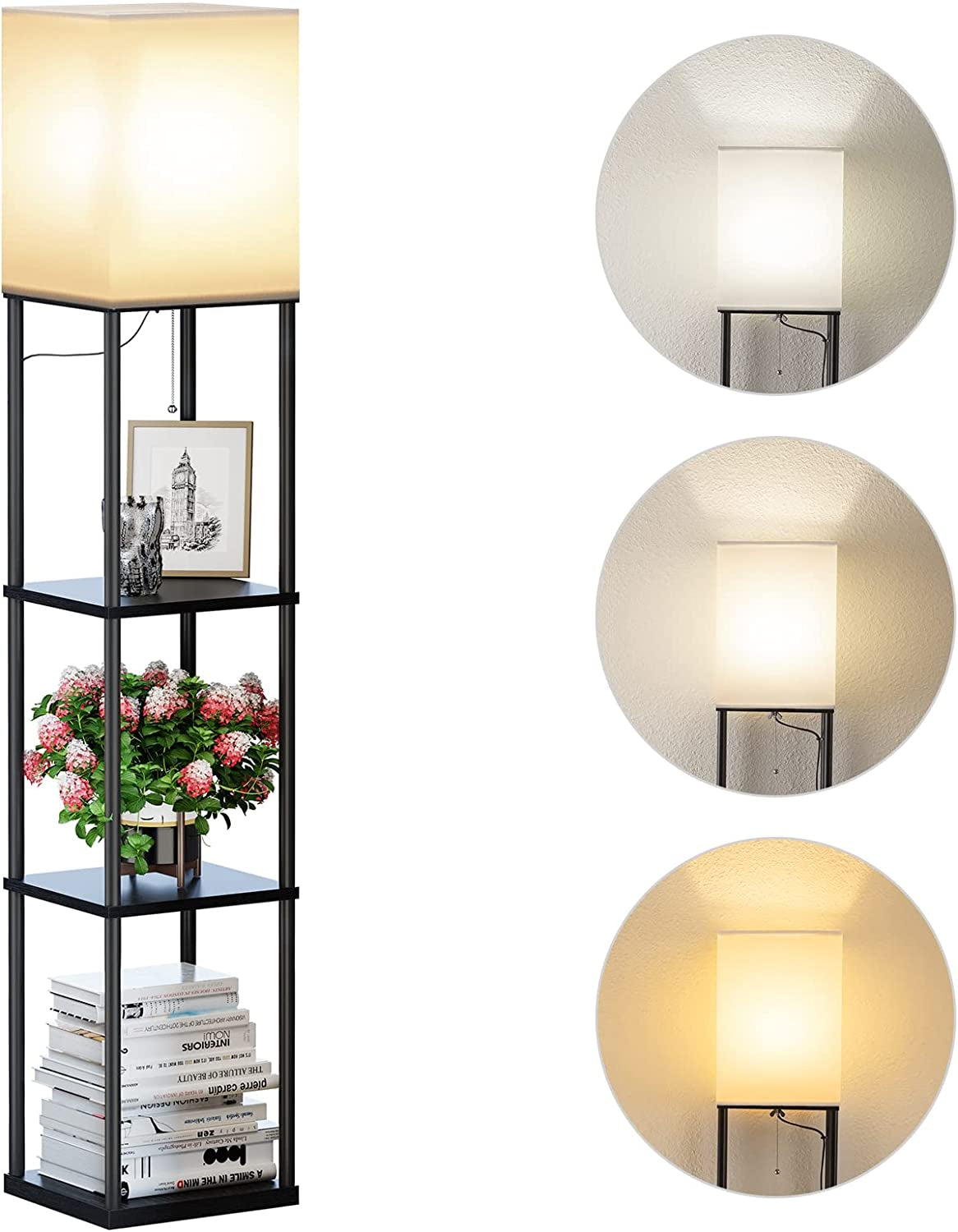Elegant Black Floor Lamp with Integrated Shelving for Living Room