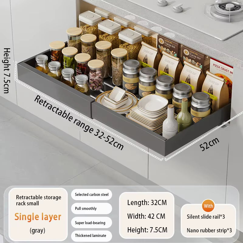 Adjustable Metal Slide-Out Cabinet Organizer with Expandable Drawers for Kitchen Storage