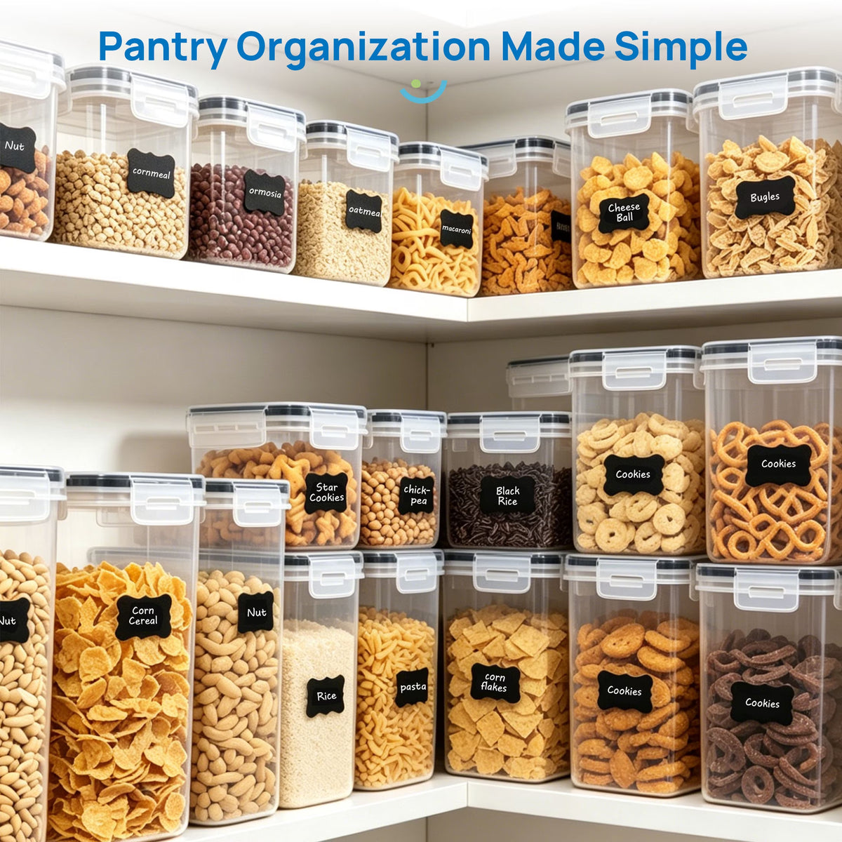 Airtight BPA-Free Plastic Food Storage Container Set, 7-Piece Kitchen and Pantry Organization Canisters in Black