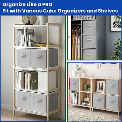 11-Inch Fabric Storage Cubes - 10-Pack Collapsible Bins with Dual Handles for Organizing Shelves, Closets, and Magazines (Grey)