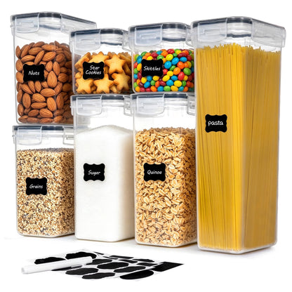 Airtight BPA-Free Plastic Food Storage Container Set, 7-Piece Kitchen and Pantry Organization Canisters in Black
