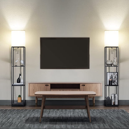 Elegant Black Floor Lamp with Integrated Shelving for Living Room