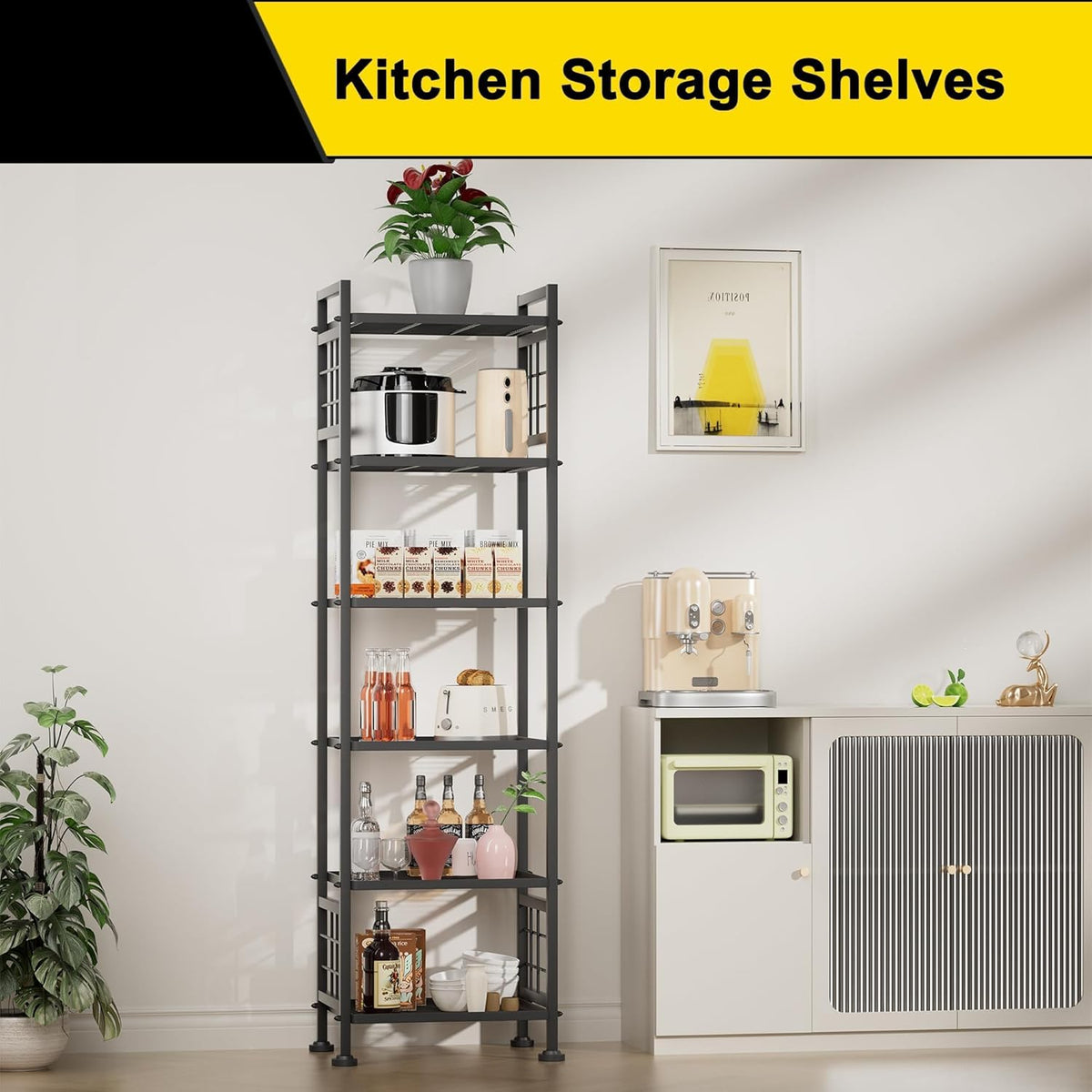 6-Wire Metal Storage Shelf for Bathroom and Laundry Organization, Versatile Pantry Rack for Kitchen and Bathroom, Black Finish