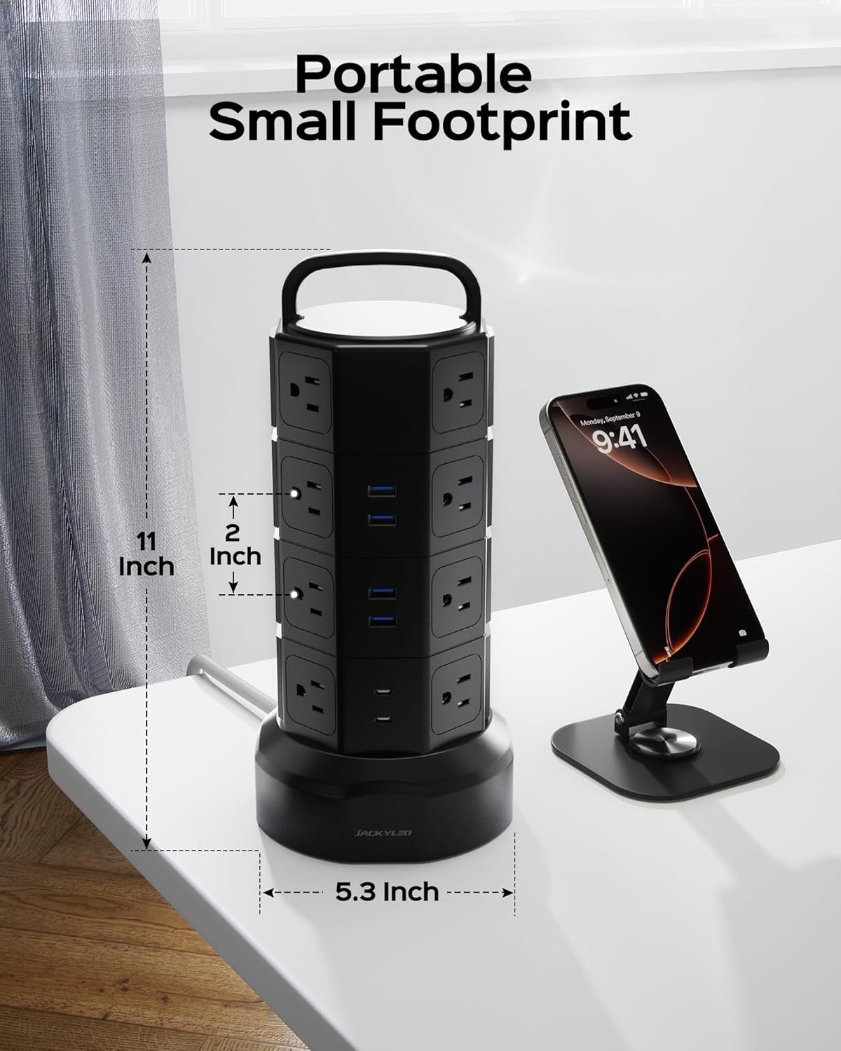 Power Strip Tower Surge Protector with 16 AC Outlets and 6 USB Ports (2 USB-C), 1050 Joules