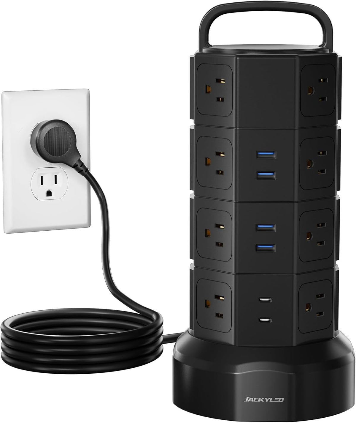 Power Strip Tower Surge Protector with 16 AC Outlets and 6 USB Ports (2 USB-C), 1050 Joules