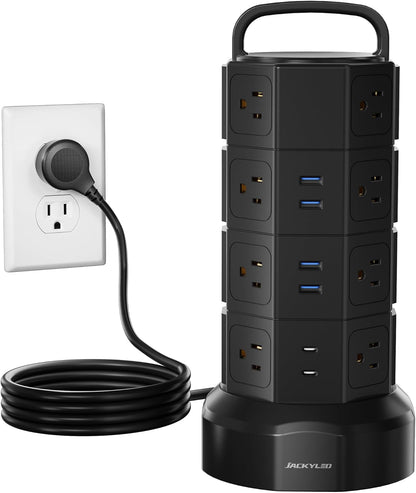 Power Strip Tower Surge Protector with 16 AC Outlets and 6 USB Ports (2 USB-C), 1050 Joules