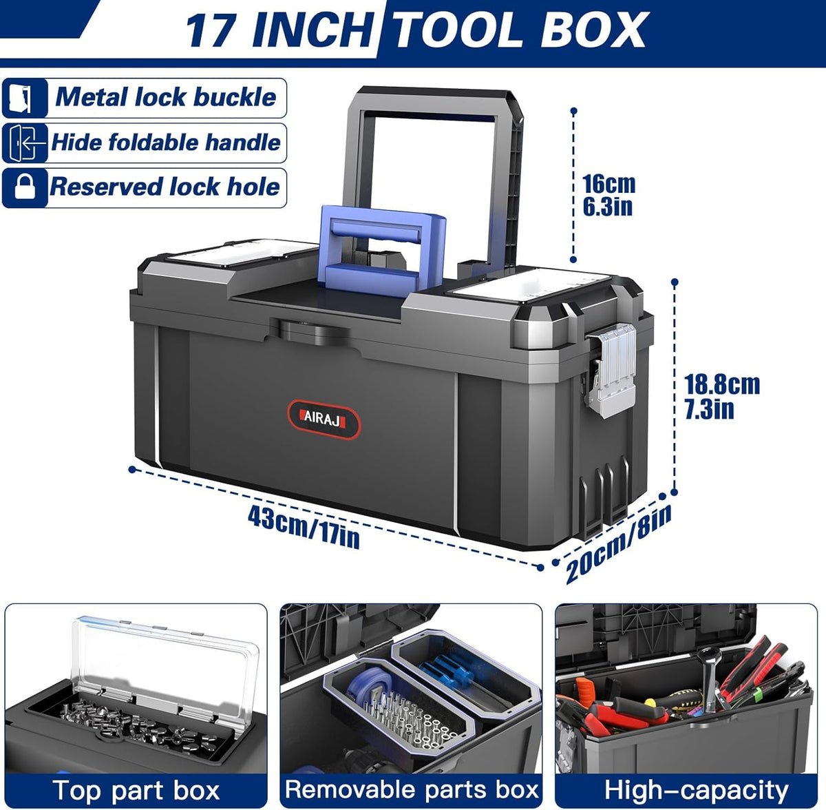 3-In-1 Rolling Tool Box with Wheels, Stackable Tool Box,17+19+21"