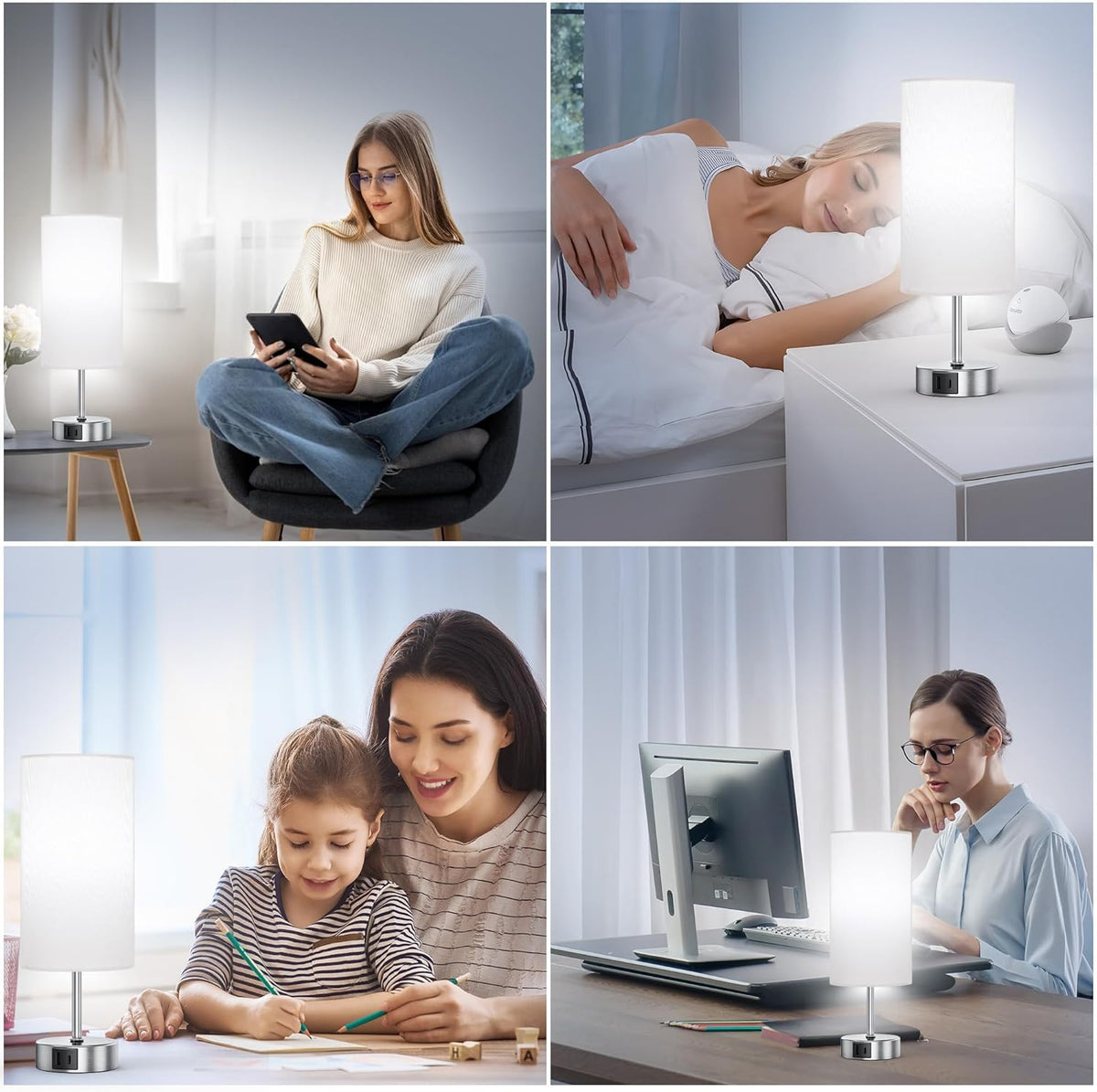 12.8-Inch Touch Control Table Lamp, 3-Way Dimmable Bedside Nightstand Lamp with Dual USB Ports and 6500K Daylight LED Bulb for Bedroom and Living Room
