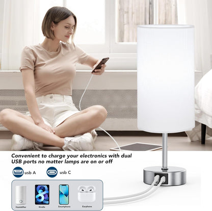 12.8-Inch Touch Control Table Lamp, 3-Way Dimmable Bedside Nightstand Lamp with Dual USB Ports and 6500K Daylight LED Bulb for Bedroom and Living Room