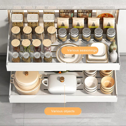 Adjustable Metal Slide-Out Cabinet Organizer with Expandable Drawers for Kitchen Storage