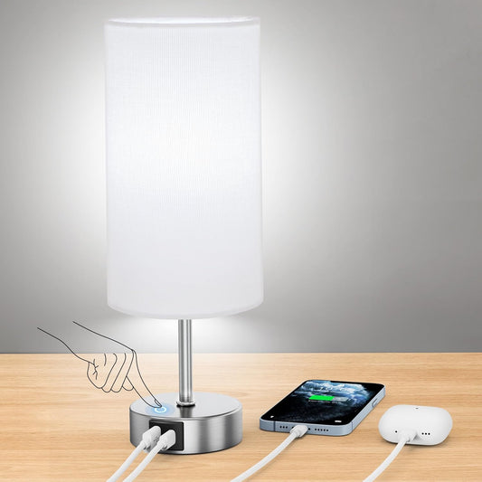 12.8-Inch Touch Control Table Lamp, 3-Way Dimmable Bedside Nightstand Lamp with Dual USB Ports and 6500K Daylight LED Bulb for Bedroom and Living Room
