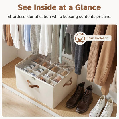 16-Pair Adjustable Shoe Organizer with Dividers for Closet, Beige