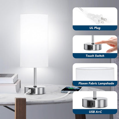 12.8-Inch Touch Control Table Lamp, 3-Way Dimmable Bedside Nightstand Lamp with Dual USB Ports and 6500K Daylight LED Bulb for Bedroom and Living Room