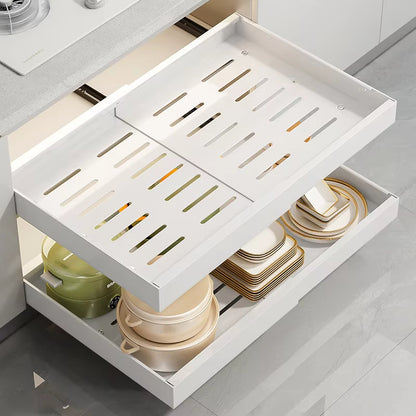 Adjustable Metal Slide-Out Cabinet Organizer with Expandable Drawers for Kitchen Storage