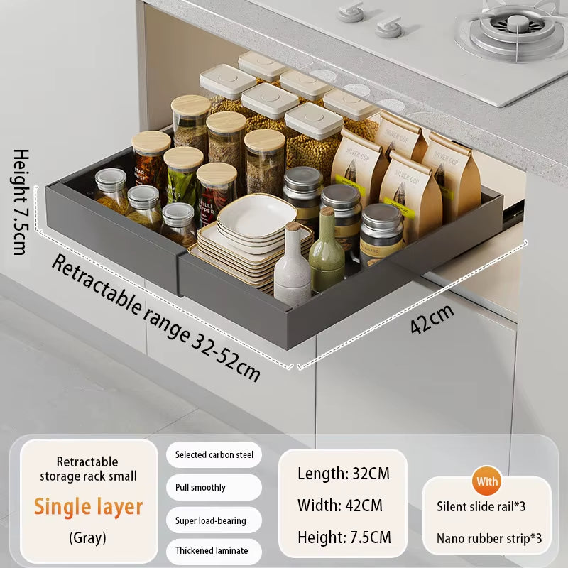 Adjustable Metal Slide-Out Cabinet Organizer with Expandable Drawers for Kitchen Storage