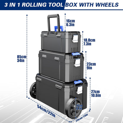 3-In-1 Rolling Tool Box with Wheels, Stackable Tool Box,17+19+21"