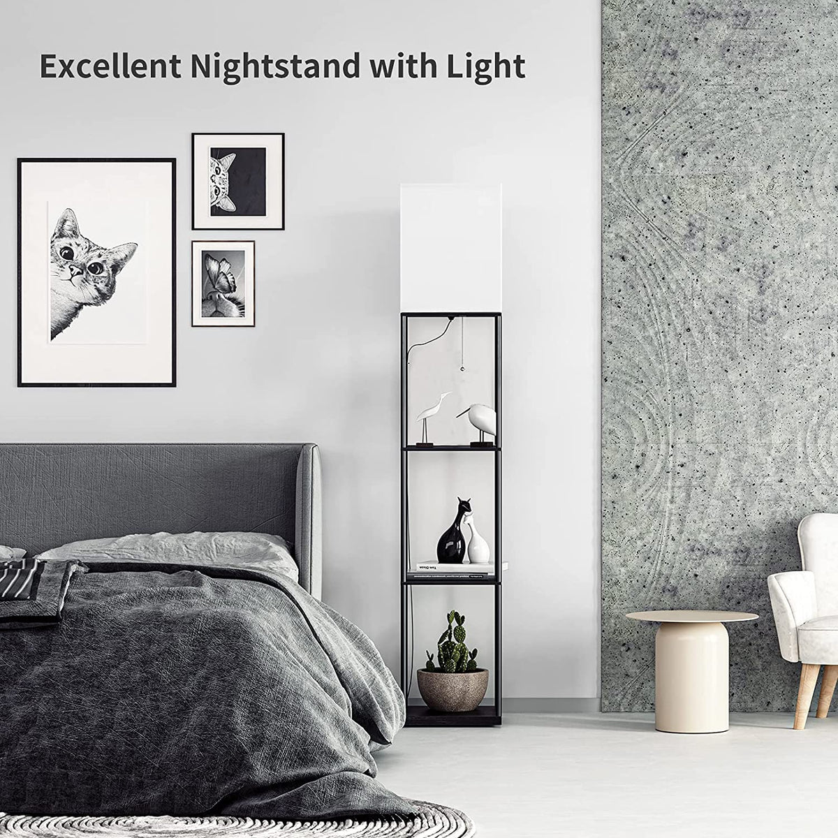 Elegant Black Floor Lamp with Integrated Shelving for Living Room