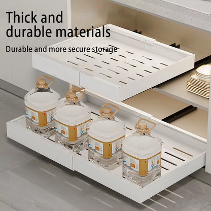 Adjustable Metal Slide-Out Cabinet Organizer with Expandable Drawers for Kitchen Storage