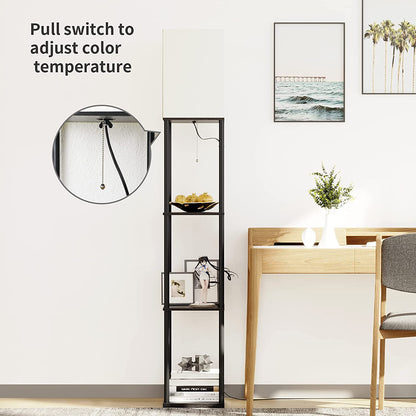 Elegant Black Floor Lamp with Integrated Shelving for Living Room