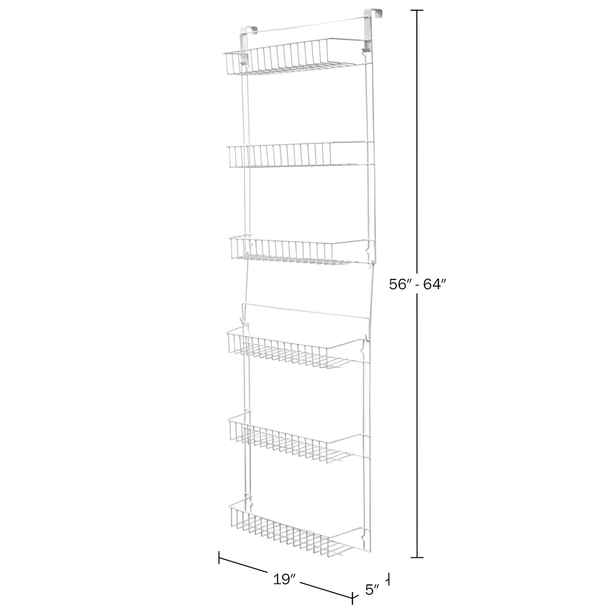 6-Tier Adjustable Over-the-Door Pantry Organizer - Powder-Coated Steel Hanging Shelving System for Kitchen Organization (White)