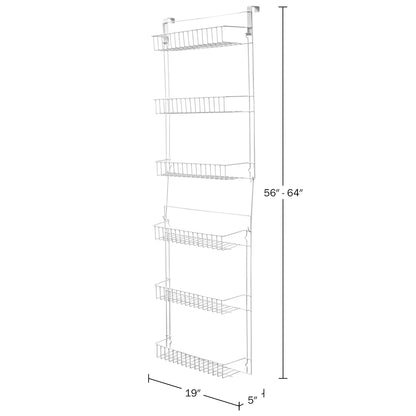6-Tier Adjustable Over-the-Door Pantry Organizer - Powder-Coated Steel Hanging Shelving System for Kitchen Organization (White)