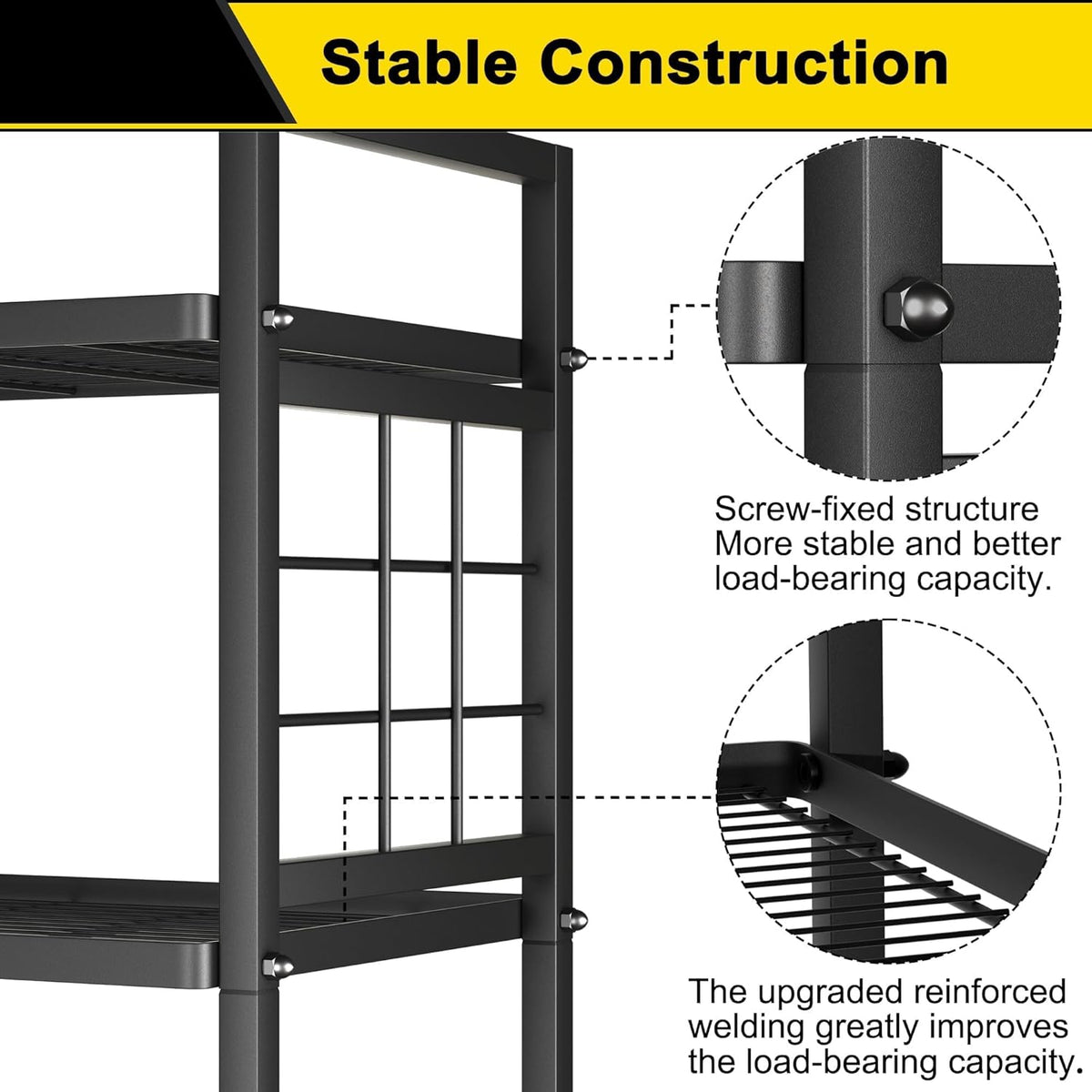 6-Wire Metal Storage Shelf for Bathroom and Laundry Organization, Versatile Pantry Rack for Kitchen and Bathroom, Black Finish