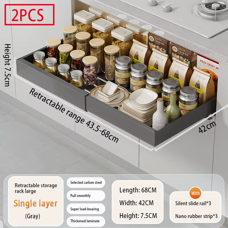 Adjustable Metal Slide-Out Cabinet Organizer with Expandable Drawers for Kitchen Storage