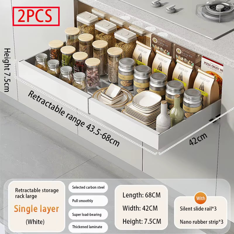 Adjustable Metal Slide-Out Cabinet Organizer with Expandable Drawers for Kitchen Storage