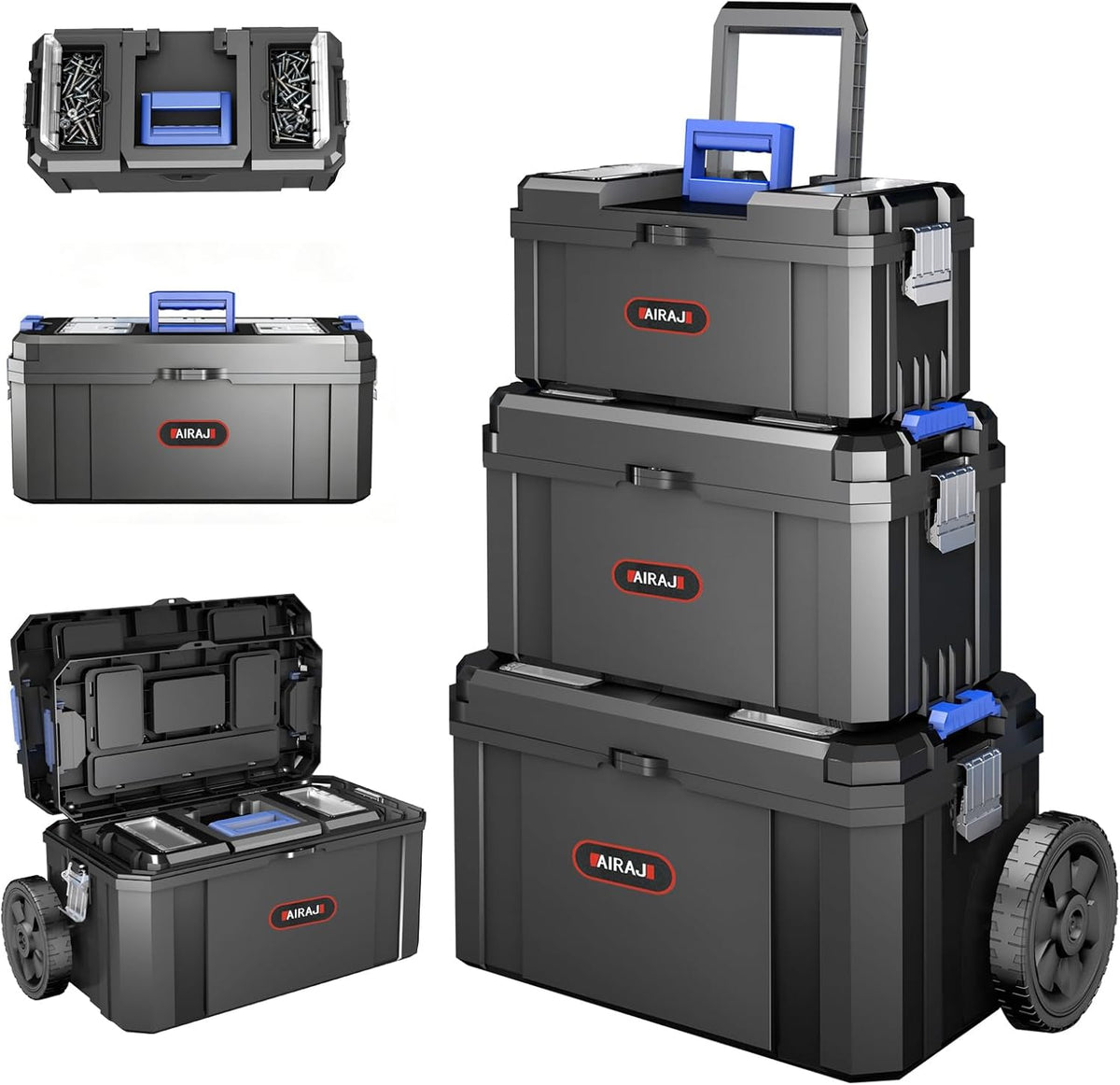 3-In-1 Rolling Tool Box with Wheels, Stackable Tool Box,17+19+21"