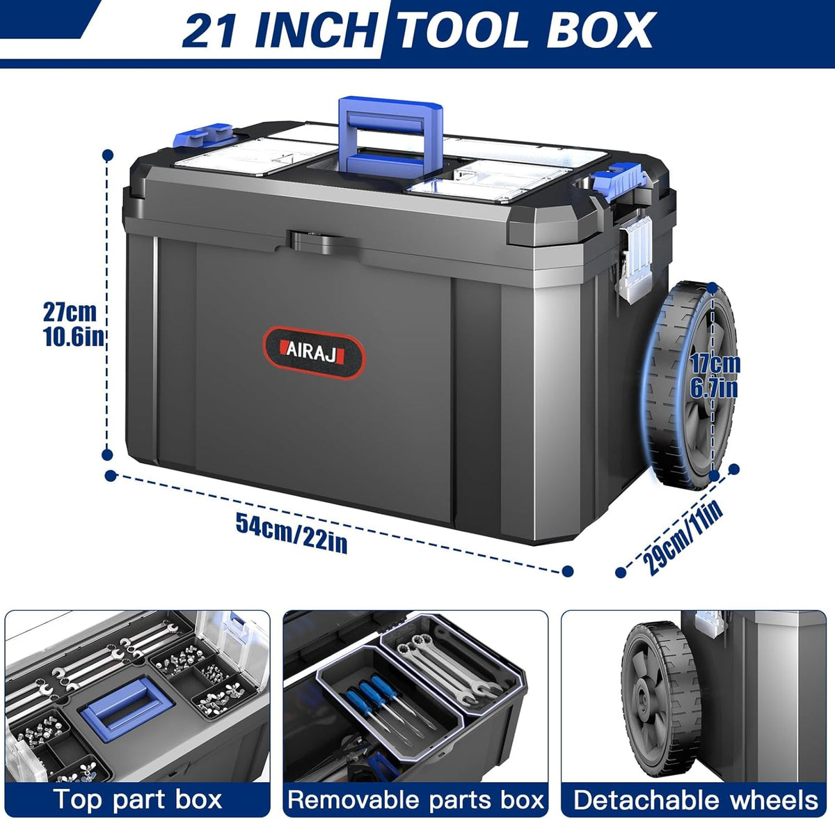 3-In-1 Rolling Tool Box with Wheels, Stackable Tool Box,17+19+21"