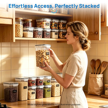 Airtight BPA-Free Plastic Food Storage Container Set, 7-Piece Kitchen and Pantry Organization Canisters in Black