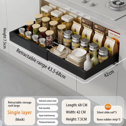 Adjustable Metal Slide-Out Cabinet Organizer with Expandable Drawers for Kitchen Storage
