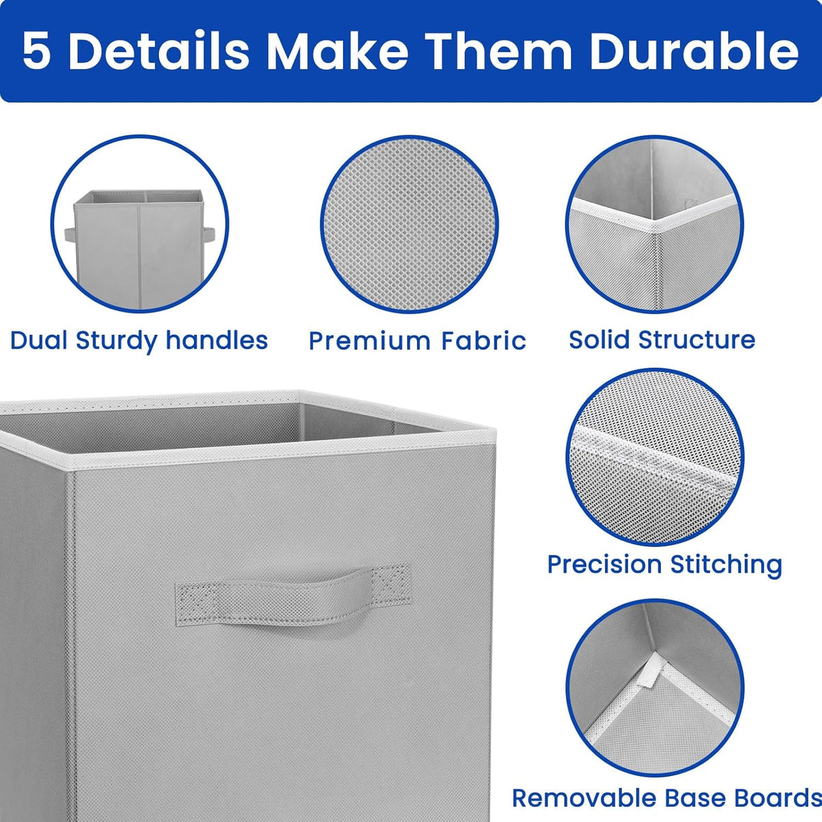 11-Inch Fabric Storage Cubes - 10-Pack Collapsible Bins with Dual Handles for Organizing Shelves, Closets, and Magazines (Grey)