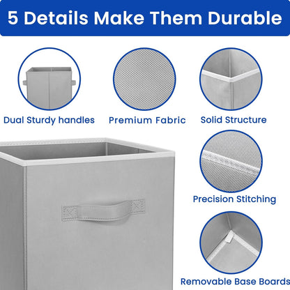 11-Inch Fabric Storage Cubes - 10-Pack Collapsible Bins with Dual Handles for Organizing Shelves, Closets, and Magazines (Grey)