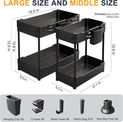 Under-Sink Organizer Set with Hooks and Hanging Cups for Kitchen - 2-Pack
