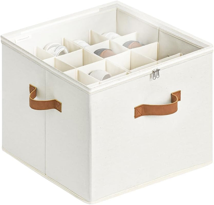 16-Pair Adjustable Shoe Organizer with Dividers for Closet, Beige