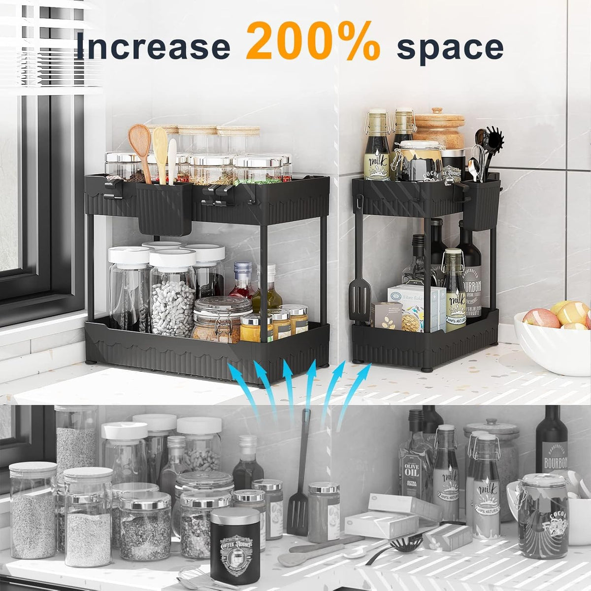 Under-Sink Organizer Set with Hooks and Hanging Cups for Kitchen - 2-Pack