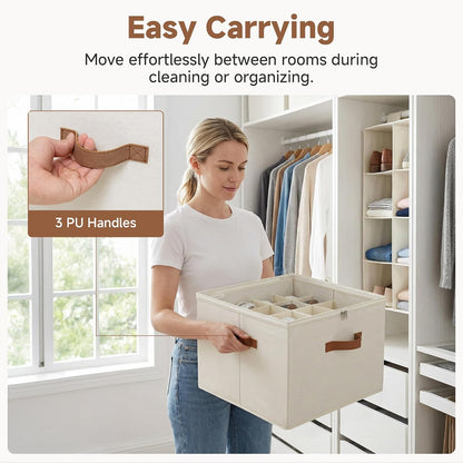 16-Pair Adjustable Shoe Organizer with Dividers for Closet, Beige
