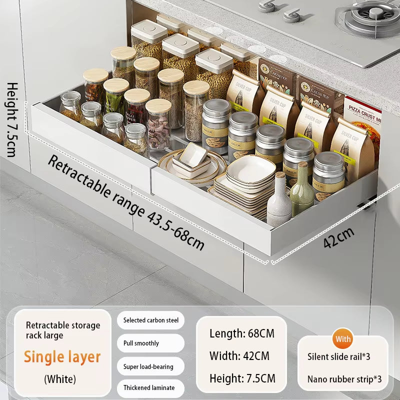 Adjustable Metal Slide-Out Cabinet Organizer with Expandable Drawers for Kitchen Storage