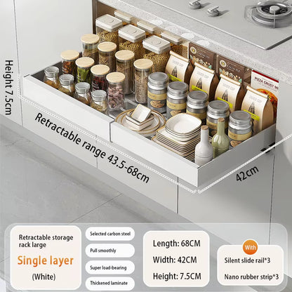 Adjustable Metal Slide-Out Cabinet Organizer with Expandable Drawers for Kitchen Storage