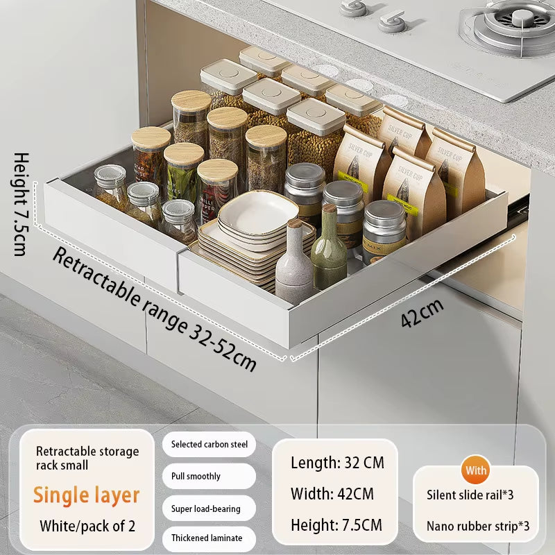 Adjustable Metal Slide-Out Cabinet Organizer with Expandable Drawers for Kitchen Storage