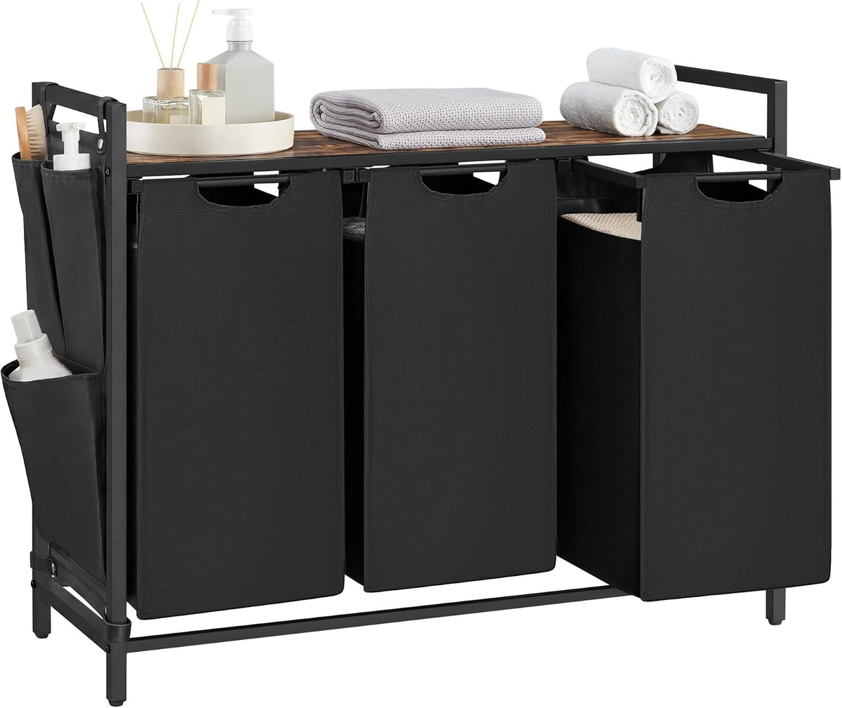 Laundry Hamper with Shelf and Three Pull-Out Bags, 40 Liters (3 x 10.6 Gallons)