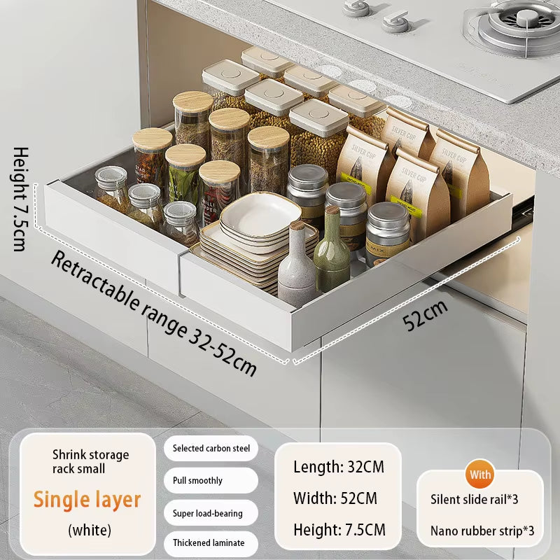 Adjustable Metal Slide-Out Cabinet Organizer with Expandable Drawers for Kitchen Storage