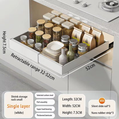 Adjustable Metal Slide-Out Cabinet Organizer with Expandable Drawers for Kitchen Storage
