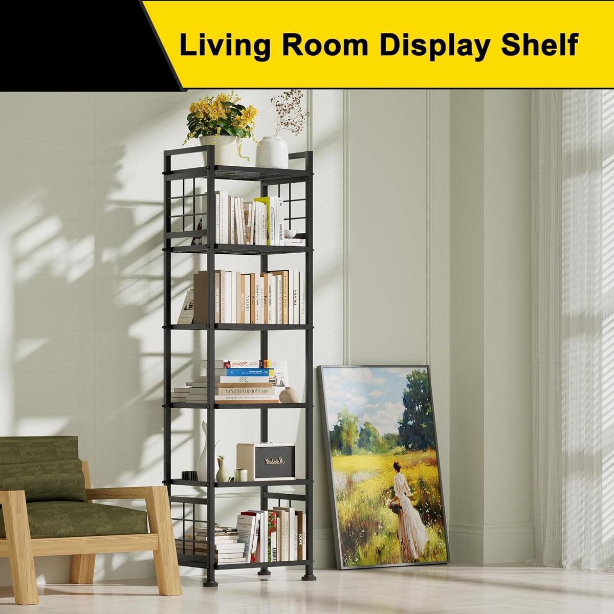 6-Wire Metal Storage Shelf for Bathroom and Laundry Organization, Versatile Pantry Rack for Kitchen and Bathroom, Black Finish