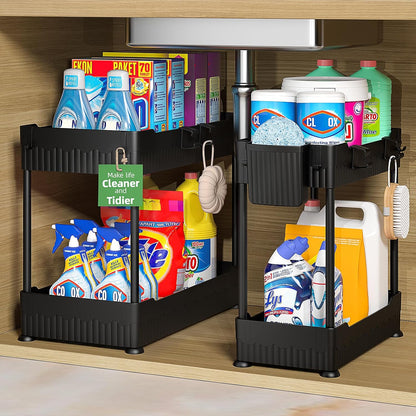 Under-Sink Organizer Set with Hooks and Hanging Cups for Kitchen - 2-Pack